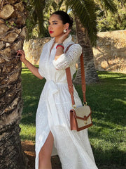 Aiertu - White Lace Autumn Cotton Dress Women Button Loose Winter Casual Dress Vestidos Robe Long Sleeve Maxi New Boho Dress Aiertu