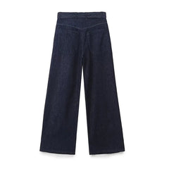 Aiertu - Autumn Winter Women High Waist With Belt Loops Pockets Wide Leg Jeans Aiertu