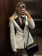 Aiertu - party look snspos Chic Women White Slim 2 Bittons Suit Jacket Elegant Black Lapel Collar Full Sleeve Formal Coat Lady Spring Highstreet Outwear Aiertu