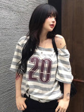 Aiertu - Summer Contrast Color Stripe Letter Printing Tshirts Y2k Aesthetic Slash Neck Grunge T-shirt Harajuku Casual Loose Vintage Tops Aiertu