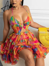 Cami Deep-V Floral Print Dress Women Sexy Backless Halter Summer Dress Aiertu