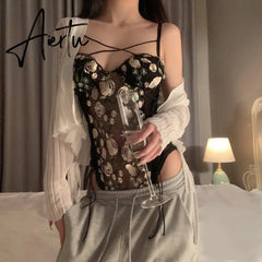 Camisole Vest Women Casual Outerwear SummerSexy Basic Blouse Korean Style Embroidery Lace Bodycon Bodysuits Female Beach Aiertu