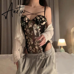 Camisole Vest Women Casual Outerwear SummerSexy Basic Blouse Korean Style Embroidery Lace Bodycon Bodysuits Female Beach Aiertu