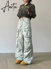 Cargo Jeans Women Y2k Vintage Distressed Multi-pocket Trousers Winter Fashion Original Streetwear Grunge Baggy Wide Denim Pants Aiertu