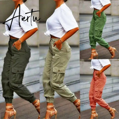 Cargo Pants Women High Waist Spring Autumn Pocket Slim Sweatpants Fashion Streetwear Long Overalls Pant Elastics Trousers Aiertu
