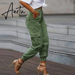 Cargo Pants Women High Waist Spring Autumn Pocket Slim Sweatpants Fashion Streetwear Long Overalls Pant Elastics Trousers Aiertu