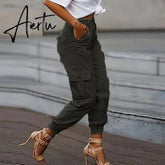 Cargo Pants Women High Waist Spring Autumn Pocket Slim Sweatpants Fashion Streetwear Long Overalls Pant Elastics Trousers Aiertu