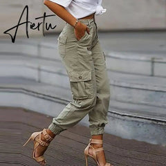 Cargo Pants Women High Waist Spring Autumn Pocket Slim Sweatpants Fashion Streetwear Long Overalls Pant Elastics Trousers Aiertu