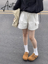 Cargo Shorts Women Vintage Japanese Style Casual Baggy Black White Short Pants High Waist Short Female Summer Streetwear Aiertu