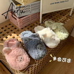 Cartoon Cute Thick-soled Warm Cotton Shoes Ladies Men's Winter Cotton Slippers Autumn and Winter Indoor Home Couple Slippers Aiertu