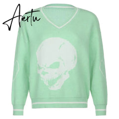 Cartoon Pattern Sweaters Women Oversized Pullovers Harajuku Aesthetic Streetwear Jumper Korean Knitwear Autumn Preppy Style Warm Aiertu