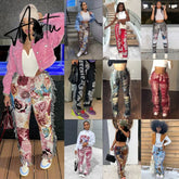 Casaul Women Streetwear Print Pants Tassel Cargo Pants Colorful High Streetwear Sporty Long Pants For Women Winter Outfit Aiertu