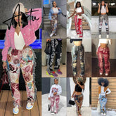 Casaul Women Streetwear Print Pants Tassel Cargo Pants Colorful High Streetwear Sporty Long Pants For Women Winter Outfit Aiertu