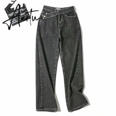 Casual Fashion Straight Denim High Waist Jeans Women Pants Fall Winter Harajuku Boyfriend Jeans Loose Bottom Aiertu