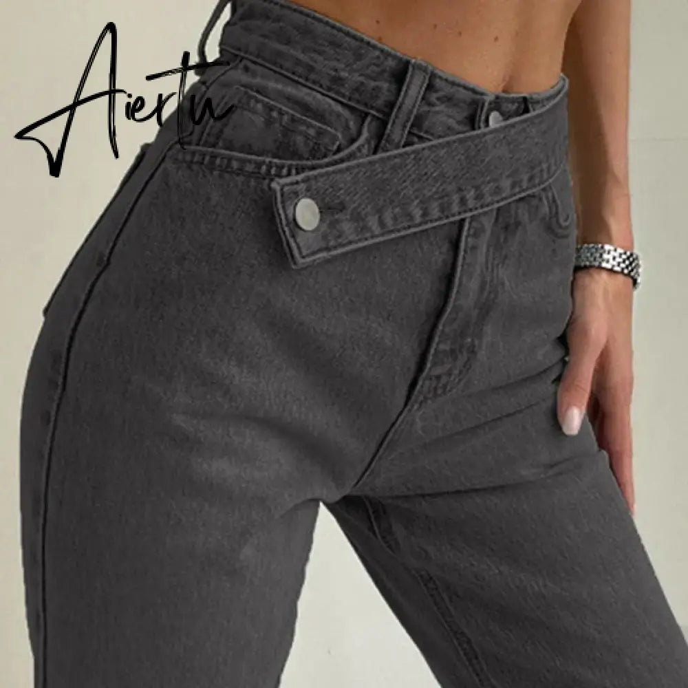 Casual Fashion Straight Denim High Waist Jeans Women Pants Fall Winter Harajuku Boyfriend Jeans Loose Bottom Aiertu