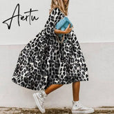 Casual Female Leopard Party Baggy Dress Elegant Print Dress Women Long Midi Dress Autumn Summer Sundress Long Sleeve Robe Aiertu