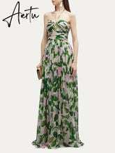Casual Long Dress For Women Halter Sleeveless High Waist Hit Color Patchwork Print Slim Dresses Female Summer Clothing Style Aiertu