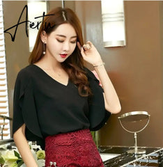 Casual Summer Women Chiffon Shirt Fashion Korean Half Sleeve Shirt Elegant Slim Office Women Blouse Ladies Tops Streetwear Aiertu