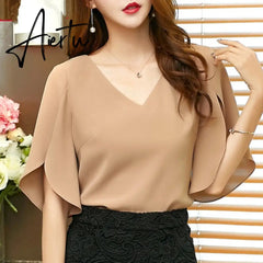 Casual Summer Women Chiffon Shirt Fashion Korean Half Sleeve Shirt Elegant Slim Office Women Blouse Ladies Tops Streetwear Aiertu