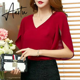 Casual Summer Women Chiffon Shirt Fashion Korean Half Sleeve Shirt Elegant Slim Office Women Blouse Ladies Tops Streetwear Aiertu