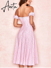 Casual Wear Summer High Quality Sexy Pink Dress Broken Off The Shoulder Backless Printing Dresses Long Skirt Women'S Clothing Aiertu