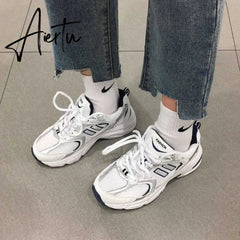 Casual Women's Sports Shoes White Platform Lace Up Sneakers Jogging Mesh Tennis Female Comfortable Dad Shoes Runnig Aiertu