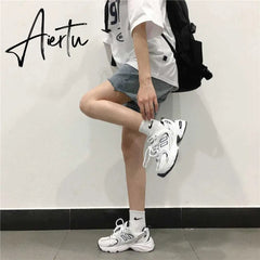 Casual Women's Sports Shoes White Platform Lace Up Sneakers Jogging Mesh Tennis Female Comfortable Dad Shoes Runnig Aiertu