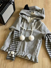 Aiertu - Harajuku Stripe Hoodies Women Kawaii Tops Cat Ear Hooded Jacker Grunge Streetwear Lace Patch Y2k Aesthetic Zipper Sweatshirt Aiertu