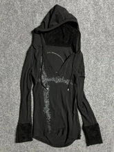 Aiertu - Y2k Aesthetic Fur Patchwork Long Sleeve T-shirt Women Gothic Punk Hooded Drawstring Tshirts Grunge Print Slim Fit Vintage Tees Aiertu
