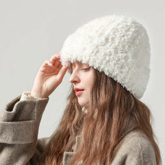Aiertu - Winter Warm Beanies Hat Plush Thicke Imitate Rabbit Fur Bonnet Fleece Pullover Skull Cap Big Head Circumference Women Woolen Hat Aiertu
