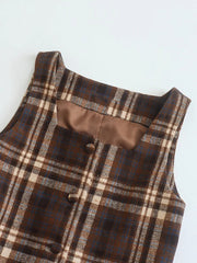 Aiertu Women Fashion Plaid Lace Up Single Breasted Mini Dress Vintage Square Collar Sleeveless Female Chic Lady Dresses Aiertu