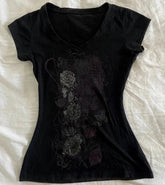 Aiertu Summer All Match Luxury Flower Print V Neck Short Sleeve Shirt American Popular Vintage Tops Slim Waist Women Y2k Aesthetic Tee Aiertu