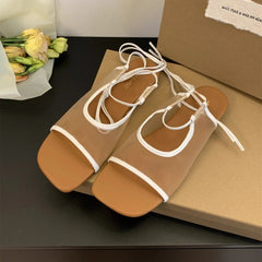 Aiertu - Square Toe Women Flat Sandals Casual Loafers Shoes Woman Slippers Slingback 2025 Trend Summer Dress Designer Comfort Sandalias Aiertu