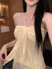 Aiertu - Sweet Hot Girl Sexy Knitted Halter Neck Top Women's Summer Slim Fit Backless Lace-up Strapless Vest Top Fashion Female Clothes Aiertu