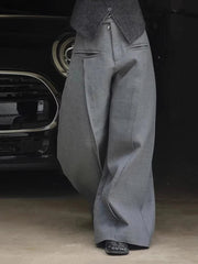 Aiertu - Plus Size Women's Casual Wide Palazzo Pants Cleanfit Solid Pleated Slant Pockets Work Trousers Office Korea Clothes Aiertu