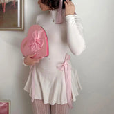 Aiertu - Turtleneck Slim Bows Mini Dress For Women Fashion PAtchwork Long Sleeve Sexy Outfits Folds Hem Hot Girl Club Party Dress Aiertu