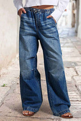 Aiertu -Street Patchwork Mid Waist Loose Denim Jeans aiertu