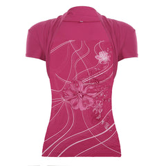 Aiertu - -Aiertu - - Floral Print Square Collar Top Pink Coquette Aesthetic Slimming Short Sleeve T-shirt Chic Elegant Tees Streetwear Retro Aiertu