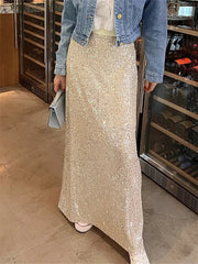 Aiertu - Women Sequin Midi Skirts Low Waist Straight Long Skirts Summer Party Club Beach Sexy Elegant Skirts See Through Bikini Cover-ups Aiertu