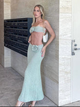 Aiertu - 2 Piece Set Women Crochet Applique Chest Wrap Lace-Up Camisole+Skinny Solid Stretch Long Skirts Matching Elegant Suit Aiertu