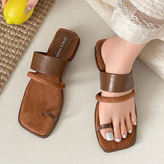 Aiertu - Summer Korean Style Flat Slippers New Square Head Lady Slippers Casual Outdoor Soft Non-slip One-word Cool Women Slippers Aiertu