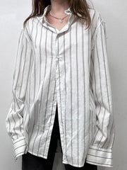 Aiertu Striped Print Loose Shirt for Women Casual Single-breasted Oversized Blouses Streetwear Fashion Turn-down Neck Top Aiertu