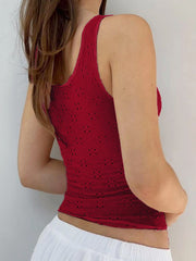 Aiertu - summer inspo Christmas Red Lace Up Cut Out Women’s Tanks Sleeveless Design V-Neck Backless Exquisite Blouses Aiertu