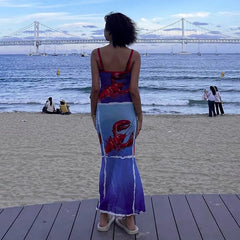 Aiertu - Spaghetti Strap O Neck Sleeveless 3D Print Backless Maxi Dress New Arrivals Street Trendsetter Spicy Girl Vestidos Aiertu