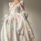Aiertu - Puff Long Sleeve Floral Maxi Dress Aiertu