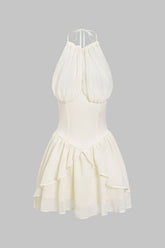 Aiertu Chiffon Tie-Up Halter Neck Backless Sleeveless Mini Dress Aiertu