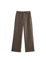 Aiertu Women Fashion Brown Front Zipper Straight Pants Vintage Mid Waist Full Length Female Chic Lady Trousers Aiertu