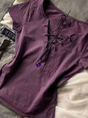 Aiertu - Harajuku Sexy T-Shirts Women Gothic Vintage Y2k Purple V-neck Tops Summer Retro Grunge Slim Up Solid T-Shirt Streetwear Aiertu