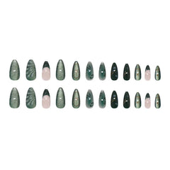 Aiertu - 24PCS Green Cat Eye Press on Nails 3D Ripples with Stars Design French Fake Nails for Women Acrylic Patch Wearable Nail Tips Art Aiertu