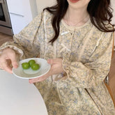 Aiertu Long Sleeve Nightgowns Women Floral Bow Temper Autumn Home Cozy Aesthetic O-neck Prairie Chic All-match Sleepwear Korean Style Aiertu